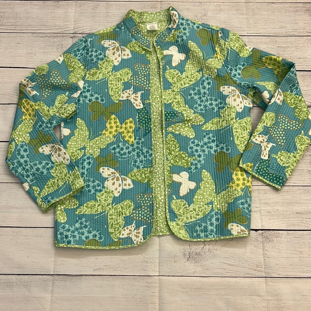 Alfred Dunner Vintage Cottage Core Butterfly lightweight quilted jacket sz 10.